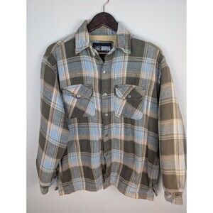 VTG Canyon Guide Outfitters Snap Button Jacket Mens L Brown Plaid Flannel Cotton